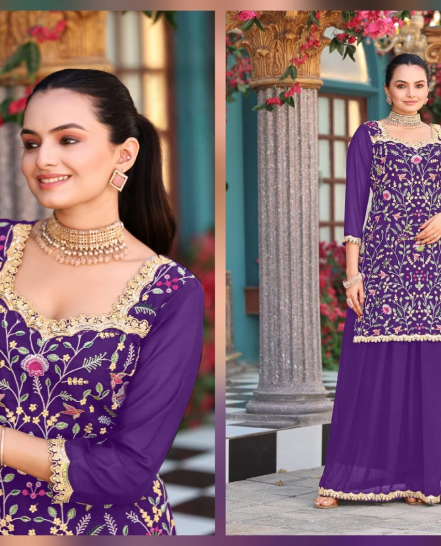 PURPLE - Royal Purple Grace Sharara Style Suit.